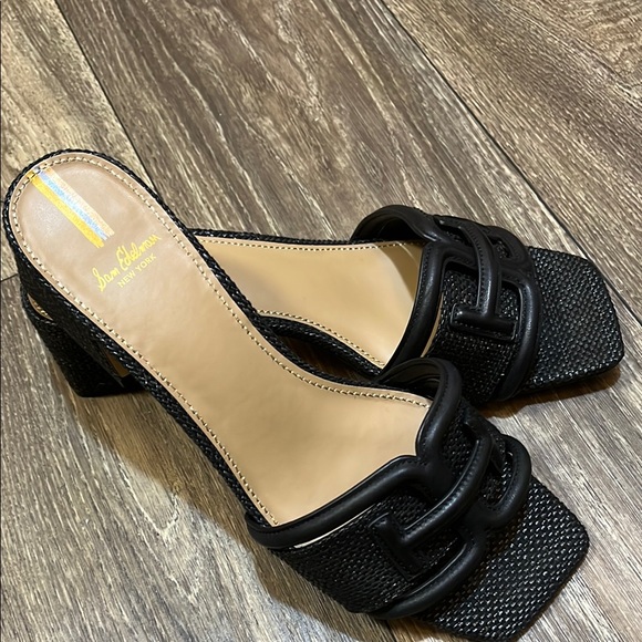 GU Sam Edelman Waylon Leather and Raffia Double E Detail Slide Sandals 9 - Picture 10 of 13